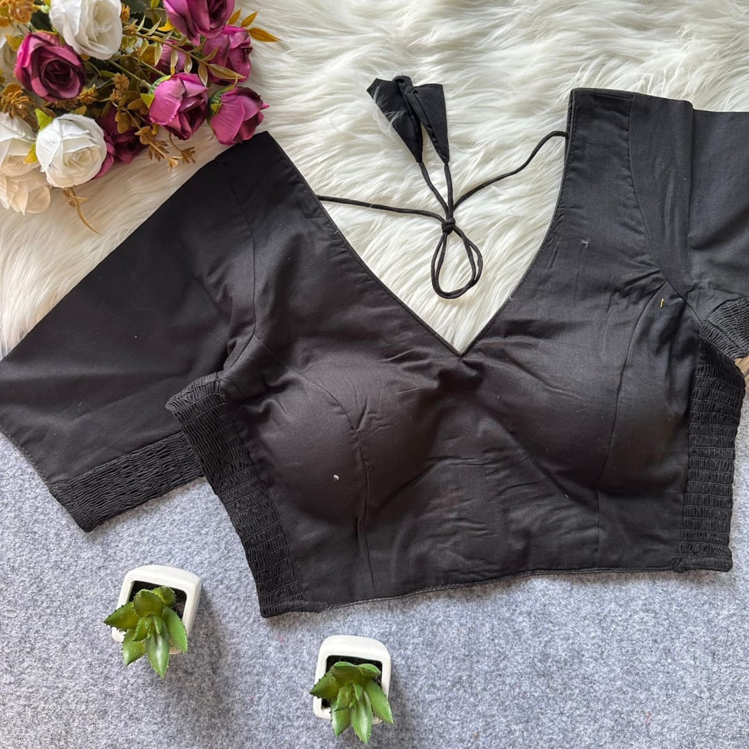 Black color pure cotton blouse with elastic attach for fitting