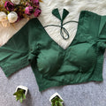 Dark green color pure cotton blouse with elastic attach for fitting