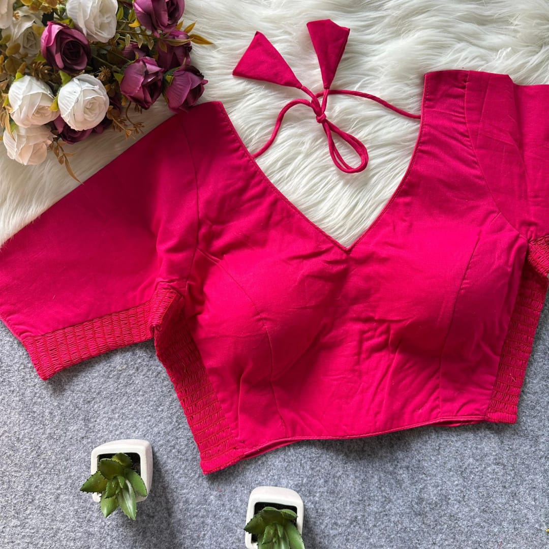 Pink color pure cotton blouse with elastic attach for fitting