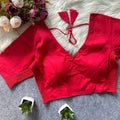 Rani pink color pure cotton blouse with elastic attach for fitting